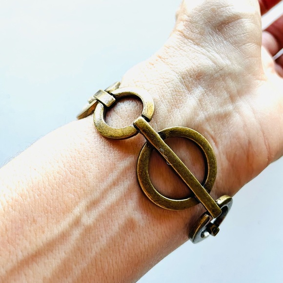 Vintage 90s bracelet & earring set of 2. Brass. Circular chain link chunky. SML - Picture 5 of 7